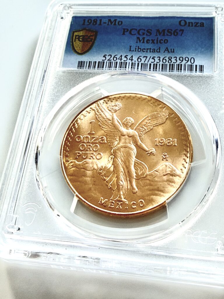 Mexiko 1981 1 Onza Libertad Goldmünze, Stempelglanz, PCGS MS67, frühe Ausgabe der mexikanischen Libertad-Serie.