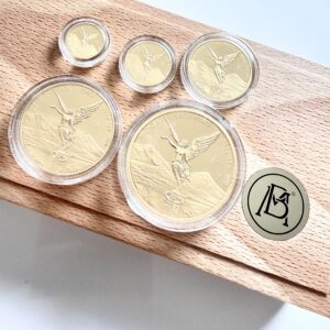 Mexiko 2024 Libertad Gold Proof Set mit fünf Goldmünzen in Original-Holzbox und Zertifikat (COA).