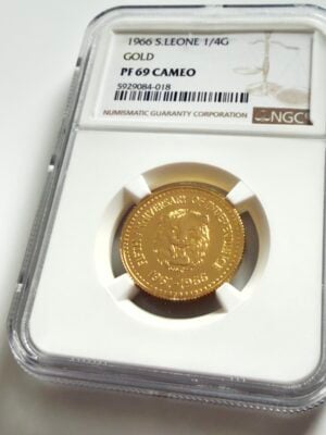 1966年塞拉利昂1/4金制 5周年独立纪念金质 NGC PF69 浮雕