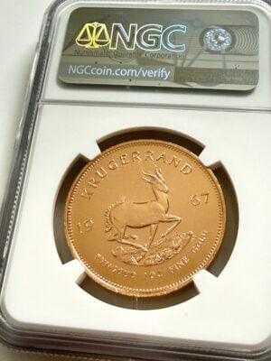 南非-1967-克鲁格-1盎司-金-防金-NGC-MS66-pl_2 南非克鲁格兰1967年,1盎司金样质质NGC MS66 PL,原装保留。
