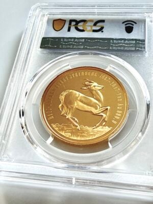 sud africa-2017-100-rand-natura-springbok-oro-1oz-proof-pcgs-pr69-dcam_2 Moneta d'oro Natura Springbok del Sud Africa 2017 con ritratto di Springbok, valore nominale 100 Rand, 1 oncia d'oro, qualità Proof, certificata PCGS PR69 DCAM.