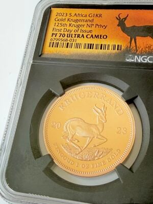 南非2023克鲁格1盎司金质精制品 - 第125届克鲁格国家公园 厕所 - NGC PF70 Ultra Cameo - 首日发行 - 瓦塞尔 RareCoin.Store