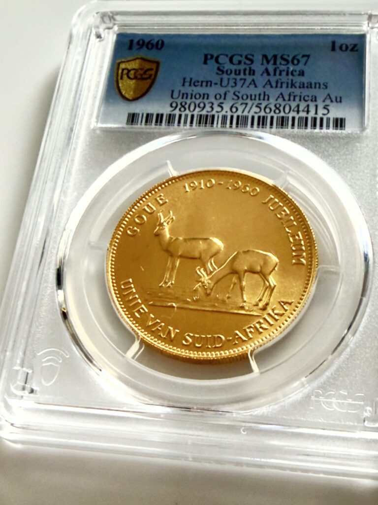 1960 Südafrika 1 Unze Gold Goue Jubileum Union of South Africa Hern-U37A PCGS MS67
