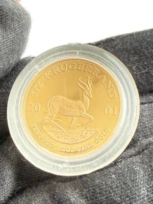 South Africa 2001 1/2 Krugerrand Gold Proof – Springbok Motif – 1/2 oz Fine Gold in Capsule