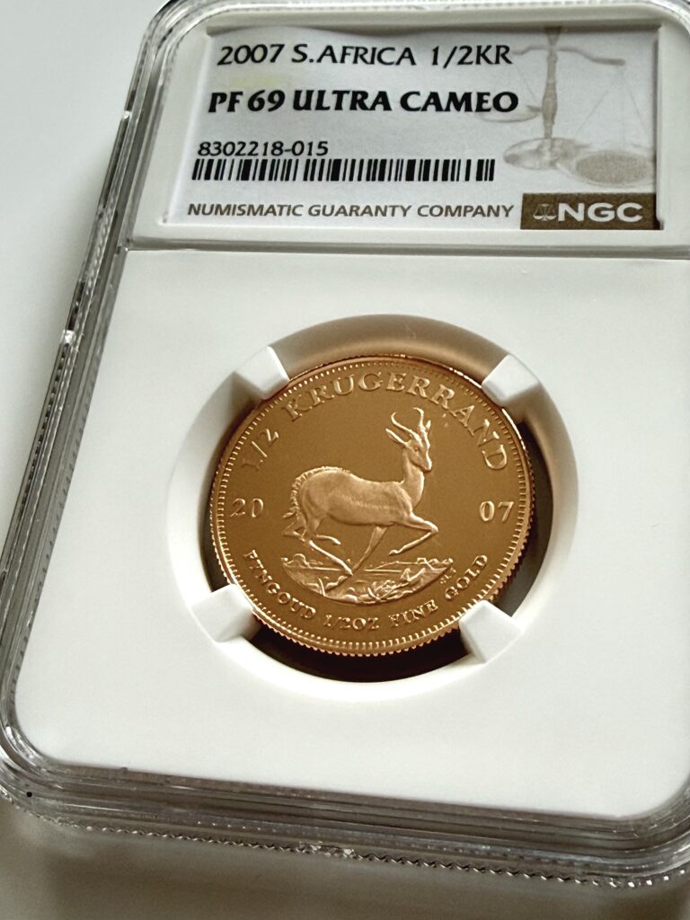 Южная Африка, Крюгерранд 2007 года, золотая пробная монета 1/2 унции, NGC PF69 Ultra Cameo.