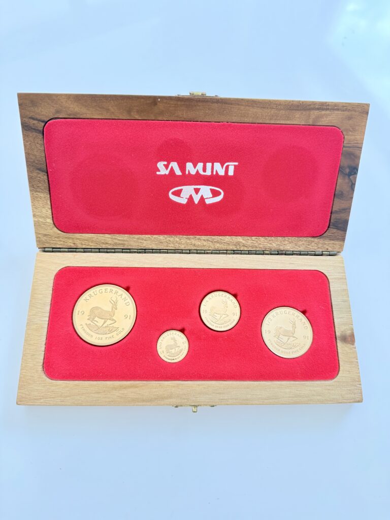 South Africa - Krugerrand - 1991 - Gold Proof Prestige Set - SA Mint wooden box with red velvet lining and 4 coins (1oz, 1/2oz, 1/4oz, 1/10oz)