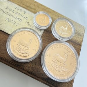 Südafrika - Krügerrand - 1994 - Gold Proof Prestige Set - vier Münzen in Kapseln auf Holzbox mit Plakette