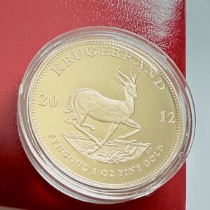 Südafrika - Krügerrand - 2012 - 1oz Gold Proof - Rückseite Springbock - in Kapsel auf rotem Etui