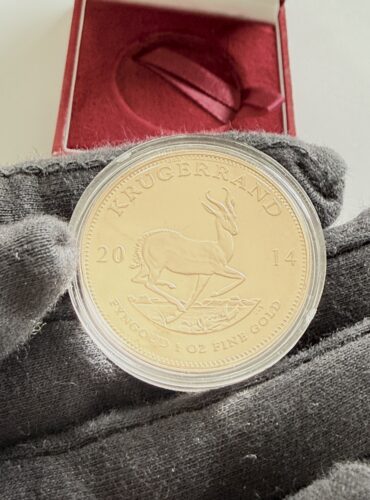 Южная Африка - Крюгерранд - 2014 - золотая монета 1 унция, проба, в оригинальном футляре с сертификатом подлинности - мотив антилопы спрингбок
