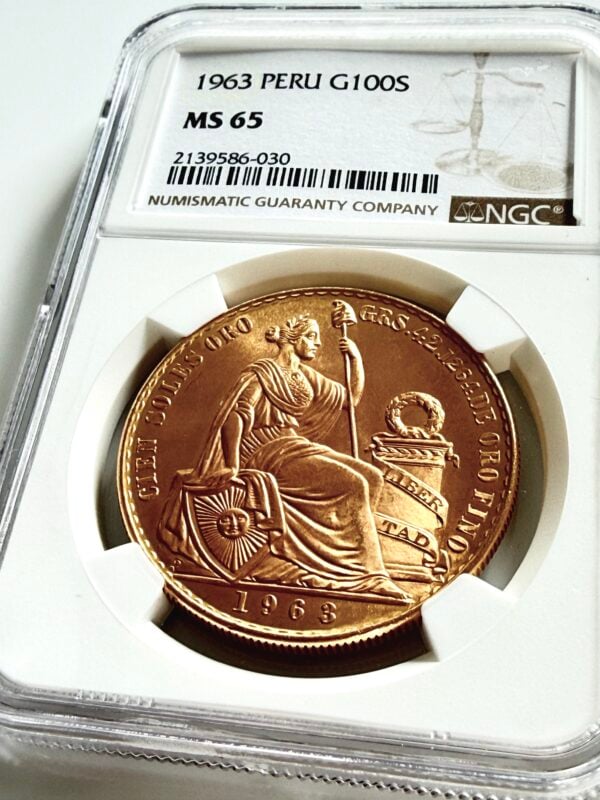 Peru - 1963 - 100 Soles Oro - Gold coin in NGC slab - MS65 - Cert 2139586-030