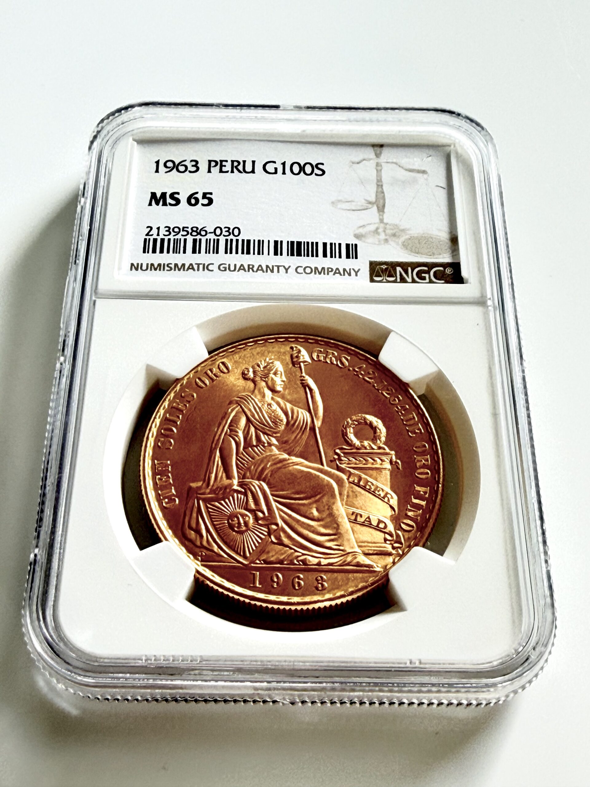 Peru - 1963 - 100 Soles - Seated Liberty - Gold - NGC MS65 - RareCoin