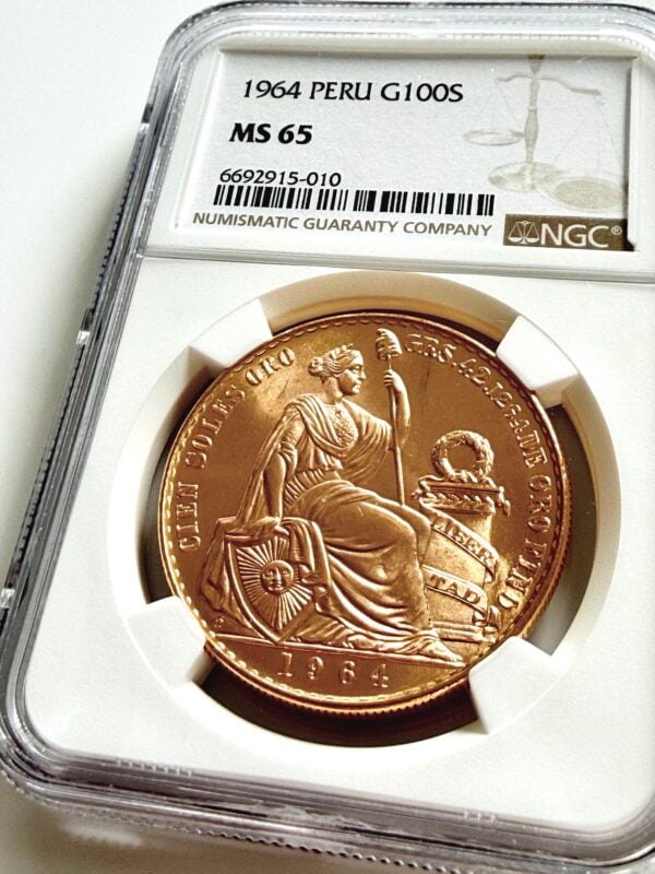 Peru - 1964 - 100 Soles Oro - Gold coin in NGC slab - MS65 - Cert 6692915-010