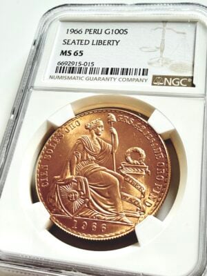 Pérou - 1966 - 100 Soles Oro - Liberté Assise - Pièce d'or sous scellé NGC - MS65 - Cert 6692915-015