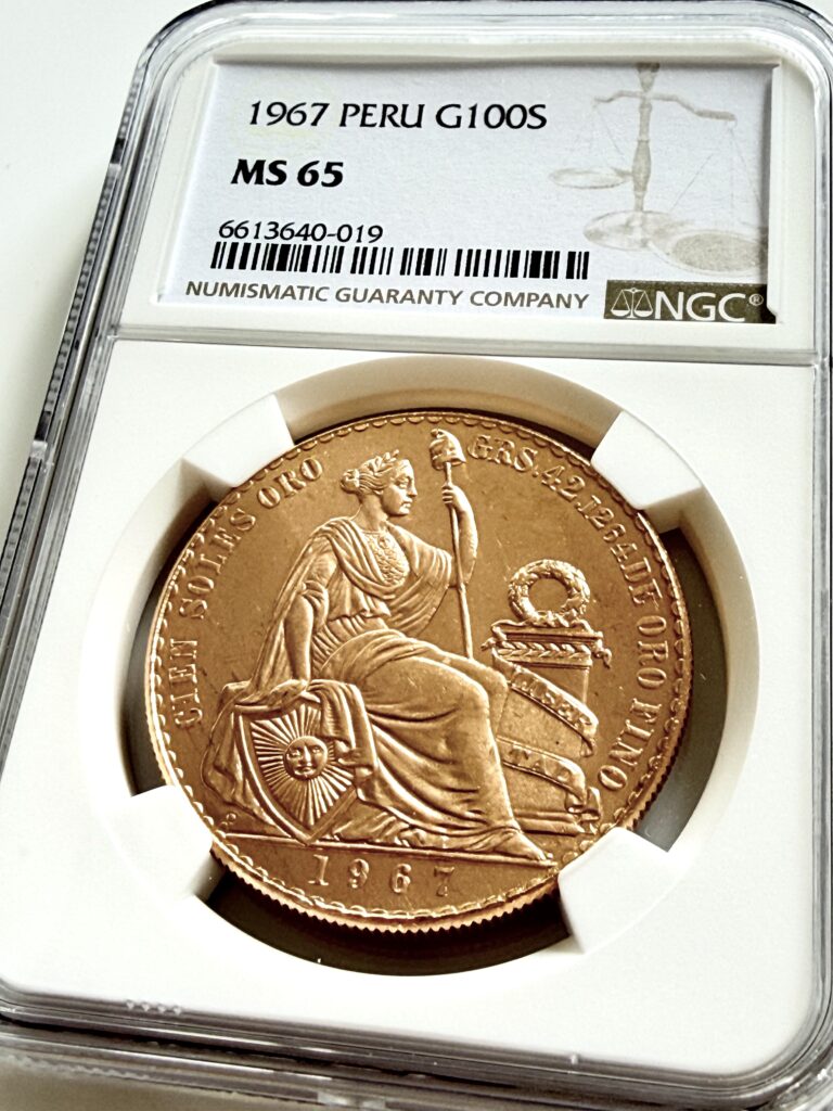 Peru - 1967 - 100 Soles Oro - Gold coin in NGC slab - MS65 - Cert 6613640-019