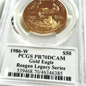 USA 1986-W 50 Dollars American Gold Eagle Proof – PCGS PR70DCAM Reagan Legacy Series im Original-Holder.