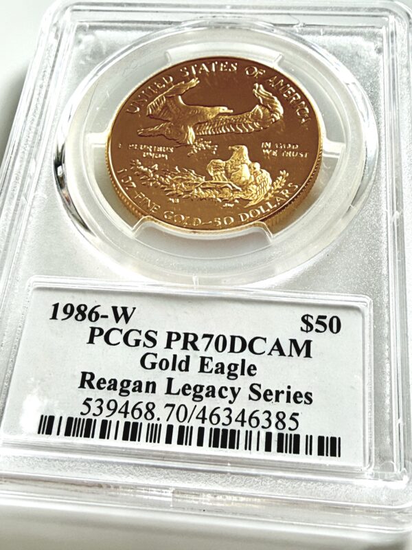 USA 1986-W 50 Dollars American Gold Eagle Proof – PCGS PR70DCAM Reagan Legacy Series im Original-Holder.