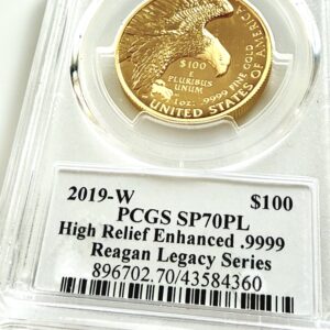 USA 2019 American Liberty 100 Dollars Goldmünze in PCGS-Slab – Reagan Legacy Series mit Michael Reagan Signaturlabel.