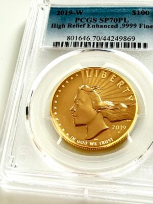 Moneda de oro de 100 dólares American Liberty de EE. UU. de 2019 en cápsula PCGS – Serie Legado Reagan con etiqueta firmada por Michael Reagan.