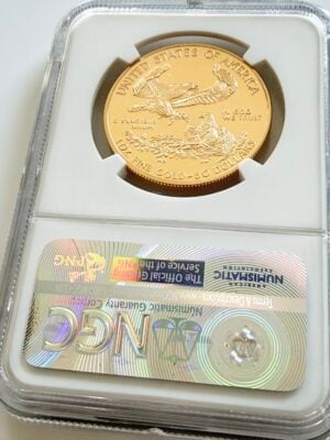 usa-american-eagle-2016-50usd-1oz-gold-ngc-pf70-ucam-322_2 2016-W American Gold Eagle at $50 in NGC capsule, graded PF70 Ultra Cameo, with visible front in Liberty design.