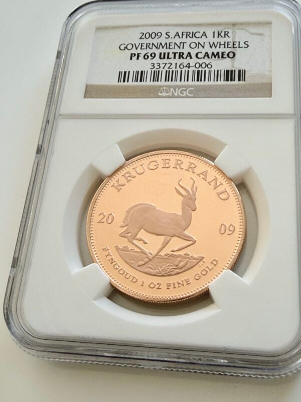 Südafrika 2009 Krügerrand Government on Wheels NGC PF69 Ultra Cameo im Slab
