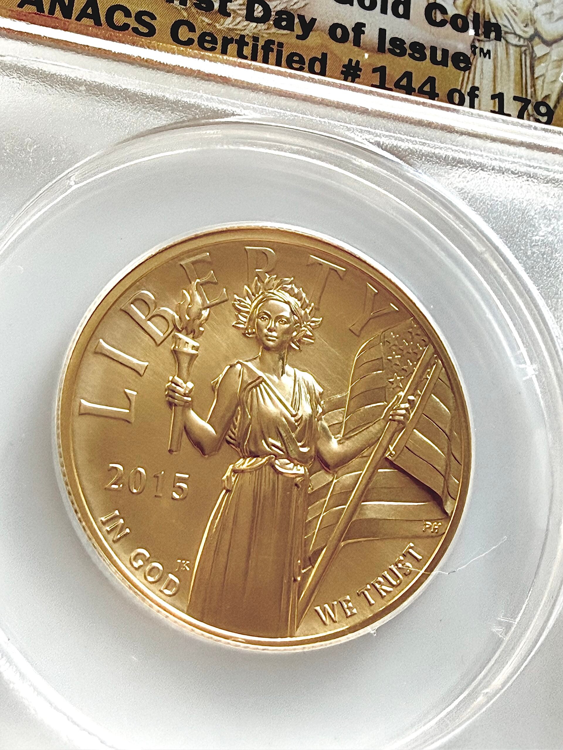 USA 2015-W 100 Dollars American Liberty High Relief Gold ANACS SP70 in the slab