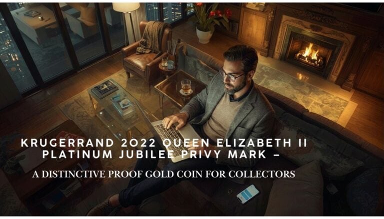 Moneta d'oro Krugerrand del Giubileo di Platino della Regina Elisabetta II del 2022, con marchio privato, in versione Proof, per collezionisti di numismatica moderna.