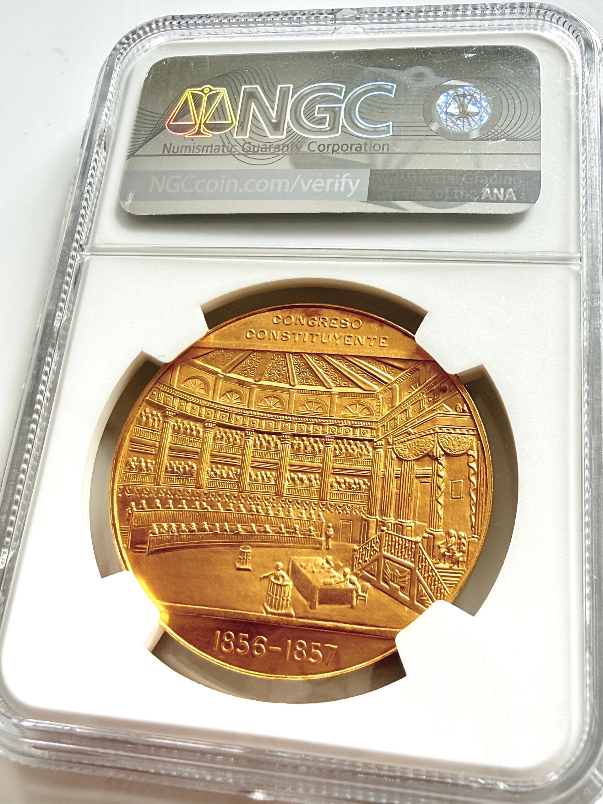 Mexico 1957 Gold Medal Constitution Centennial NGC MS66 in certified slab