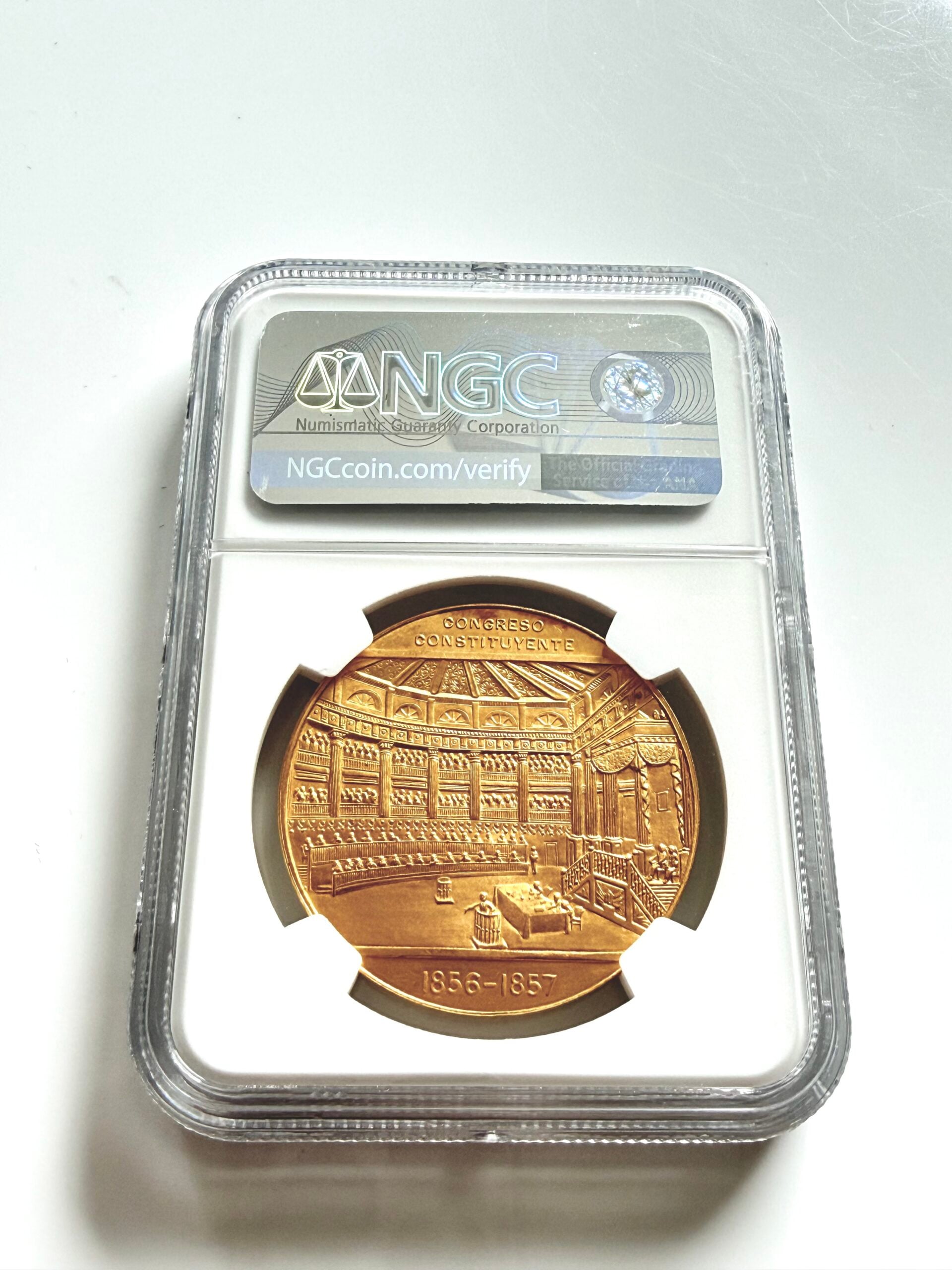 Mexico 1957 Gold Medal Constitution Centennial NGC MS66 in certified slab
