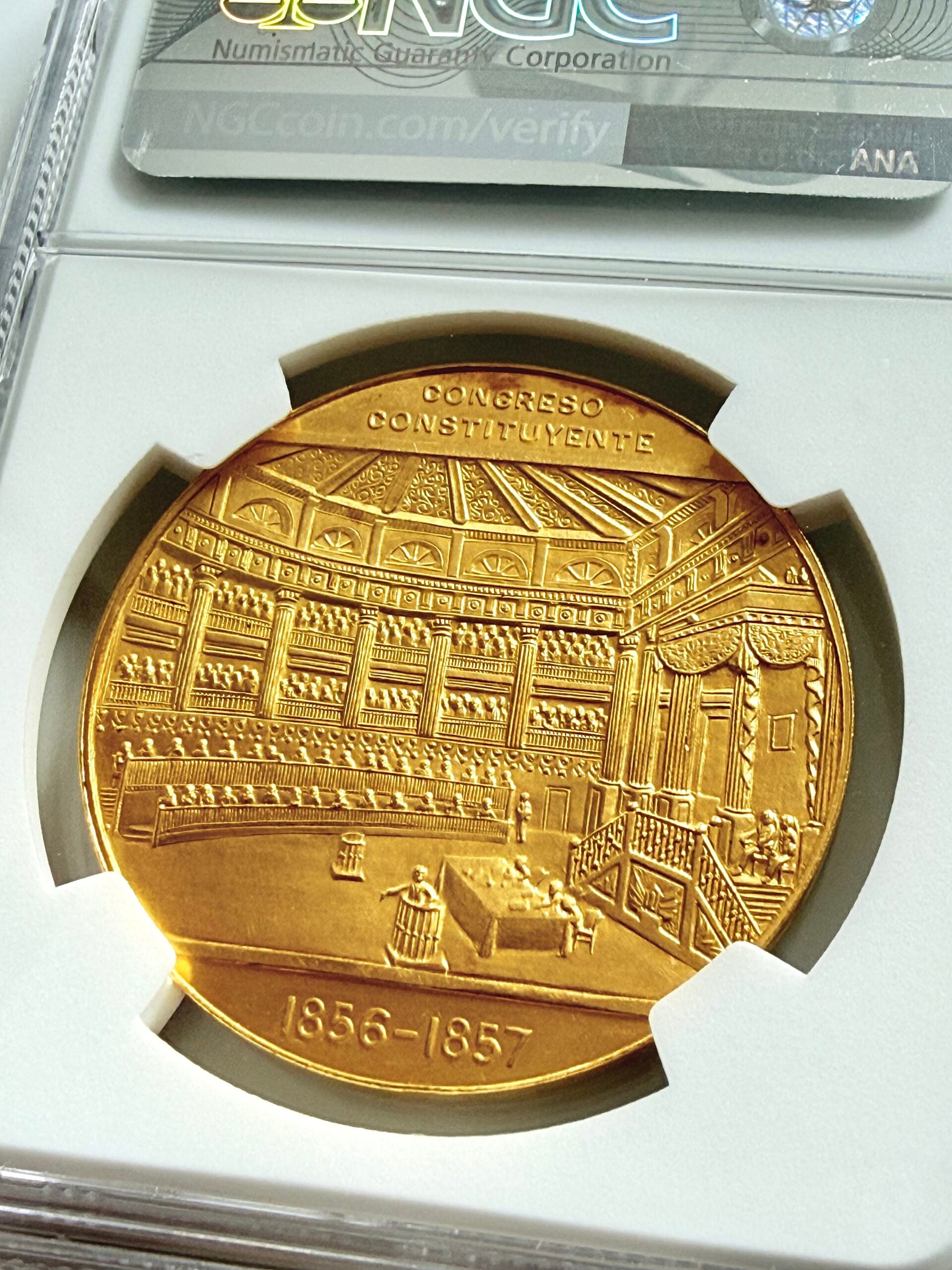 Mexico 1957 Gold Medal Constitution Centennial NGC MS66 in certified slab