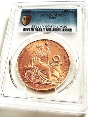 Peru 1959 100 Soles Oro Goldmünze PCGS MS65 im zertifizierten Slab
