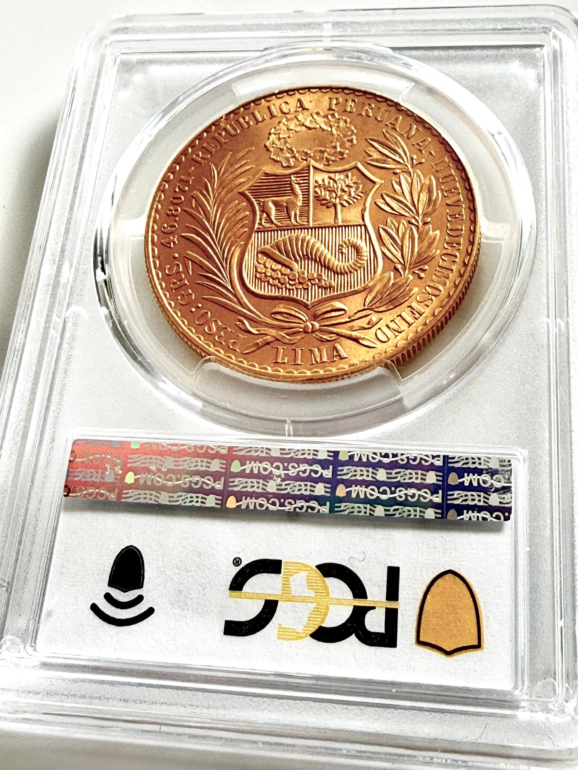 Peru 1959 100 Soles Oro Goldmünze PCGS MS65 im zertifizierten Slab