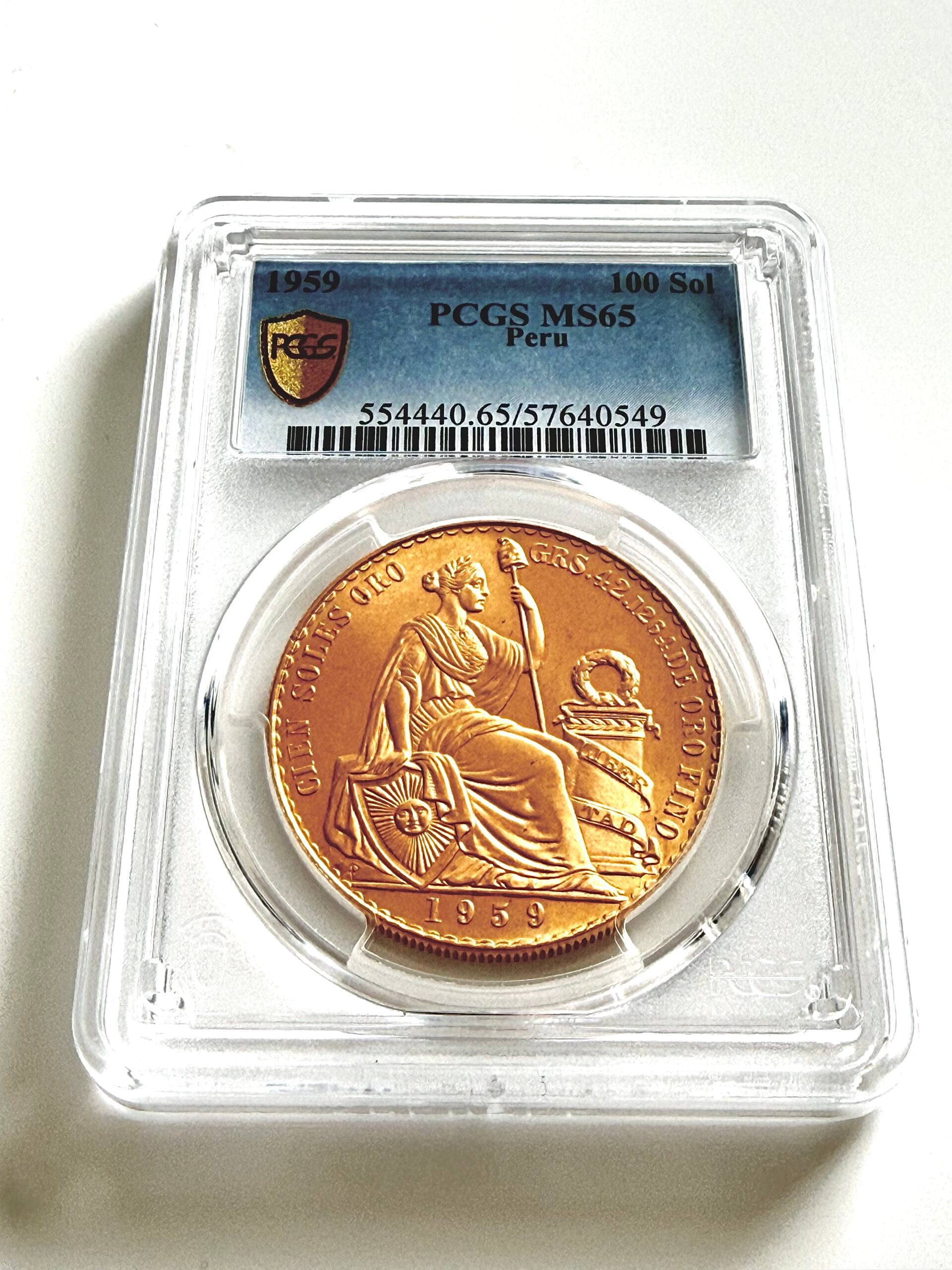 Peru 1959 100 Soles Oro Goldmünze PCGS MS65 im zertifizierten Slab