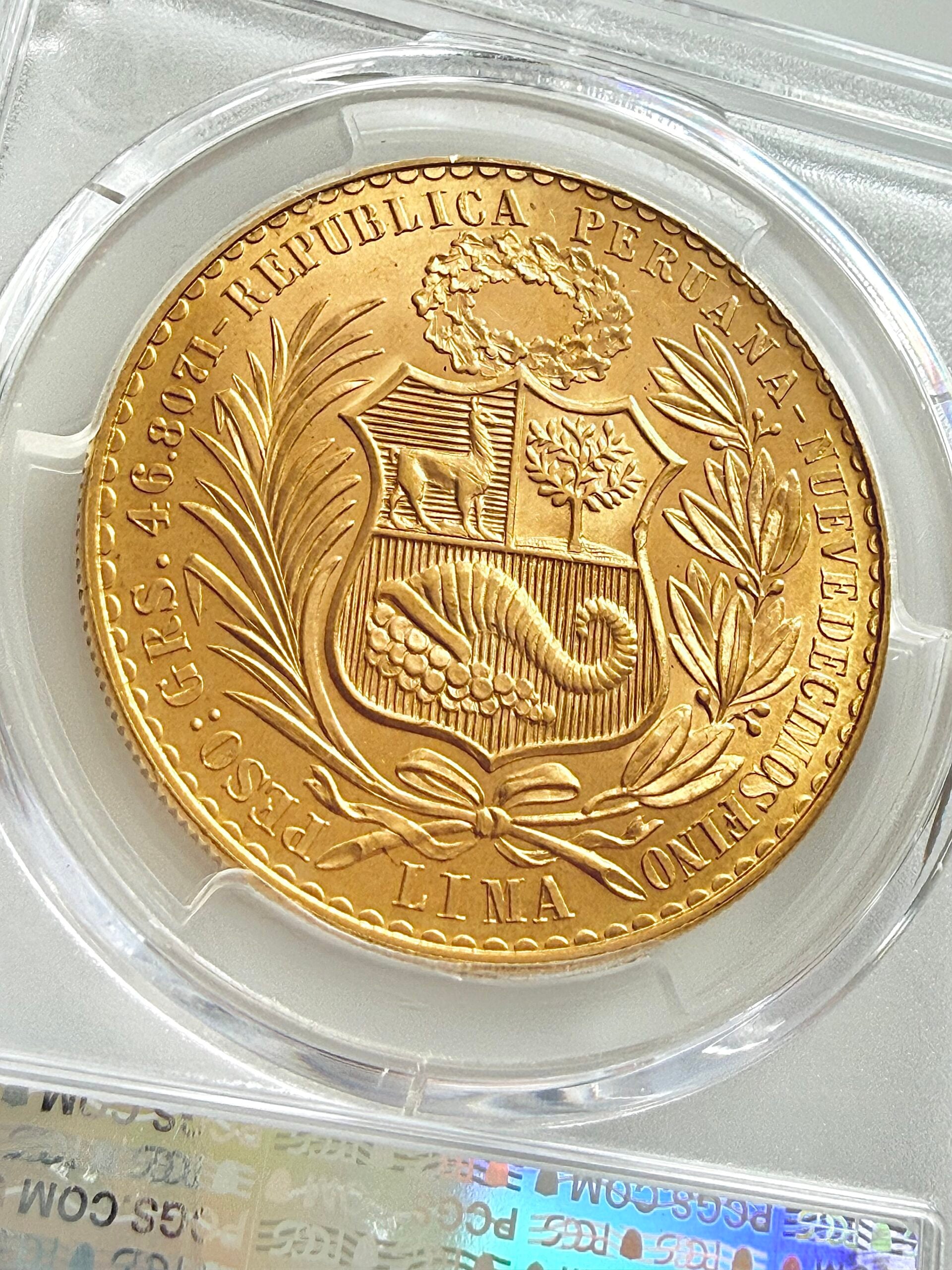 Peru 1959 100 Soles Oro Goldmünze PCGS MS65 im zertifizierten Slab