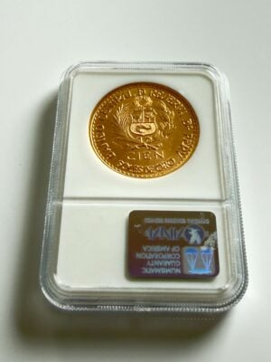 Peru 1965 100 Soles Gold Lima Anniversary NGC MS67 in the slab