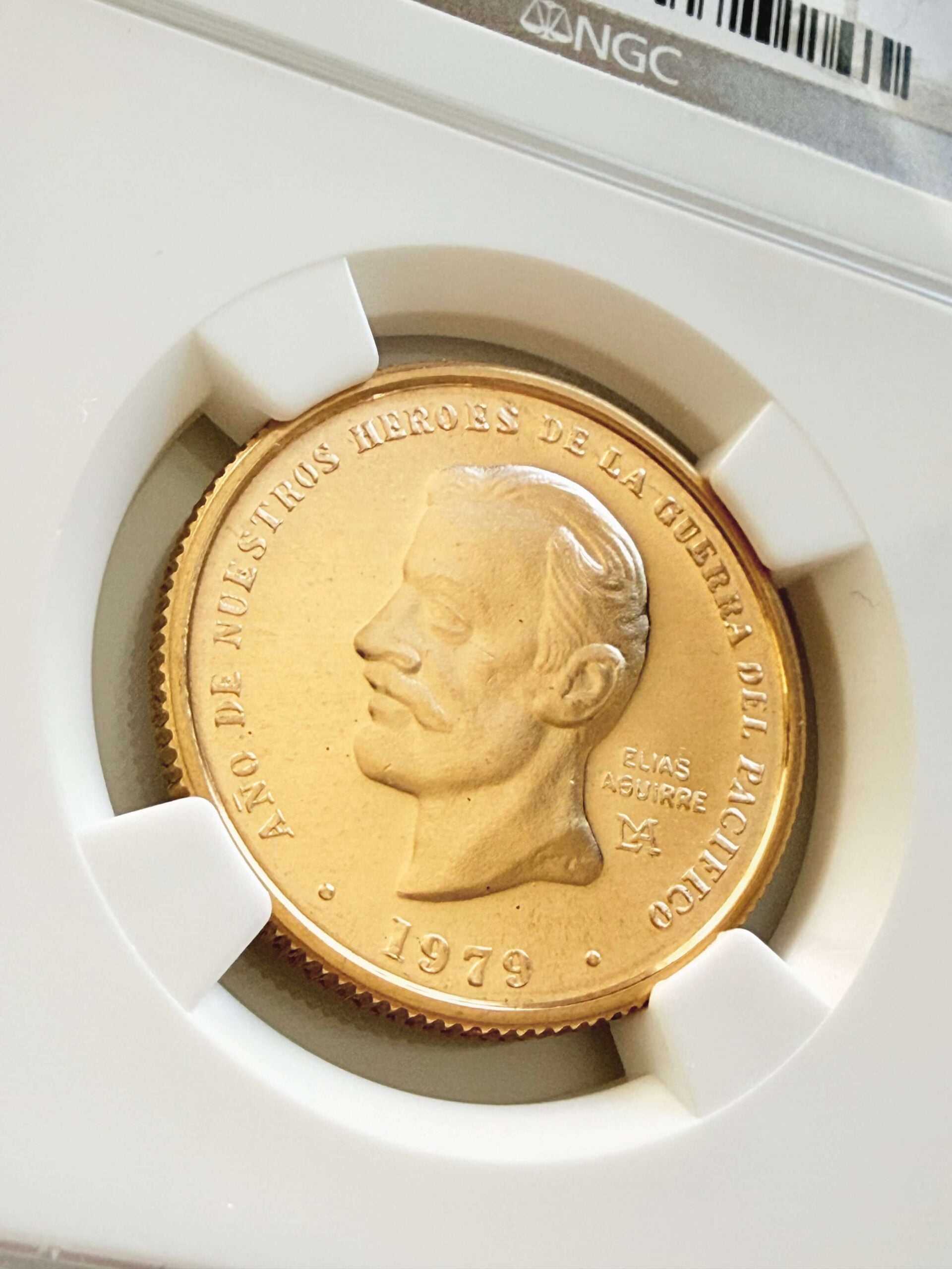 Peru 1979 50000 Soles Elias Aguirre Goldmünze im NGC-Slab mit Bewertung MS67.