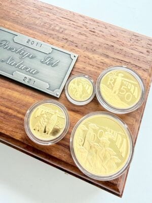 South Africa 2011 Natura Prestige Set Meerkat with four gold coins, wooden box and certificate
