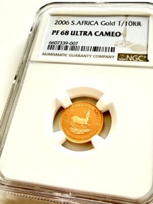 Krugerrand 2006, 1/10 oz, or pur, qualité Belle Épreuve, NGC PF68 Ultra Cameo, avec springbok