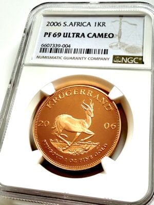 2006年克鲁格1盎司金质精制NGC PF69 Ultra浮雕Springbok翻领