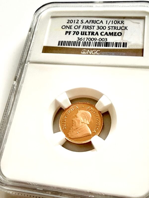 2012 Krügerrand 1/10 oz Gold Proof NGC PF70 Ultra Cameo Avers mit Paul Kruger Porträt