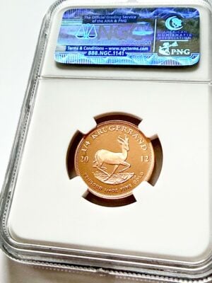 Krugerrand 2012 1/4 oz NGC PF70 Reverso Krugerrand de 2012, 1/4 oz, oro proof, NGC PF70 Ultra Cameo Reverse con Springbok
