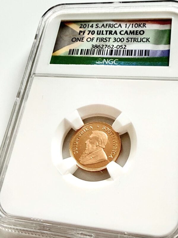 2014 Krügerrand 1/10 oz Gold Proof NGC PF70 Ultra Cameo Avers mit Paul Kruger Porträt