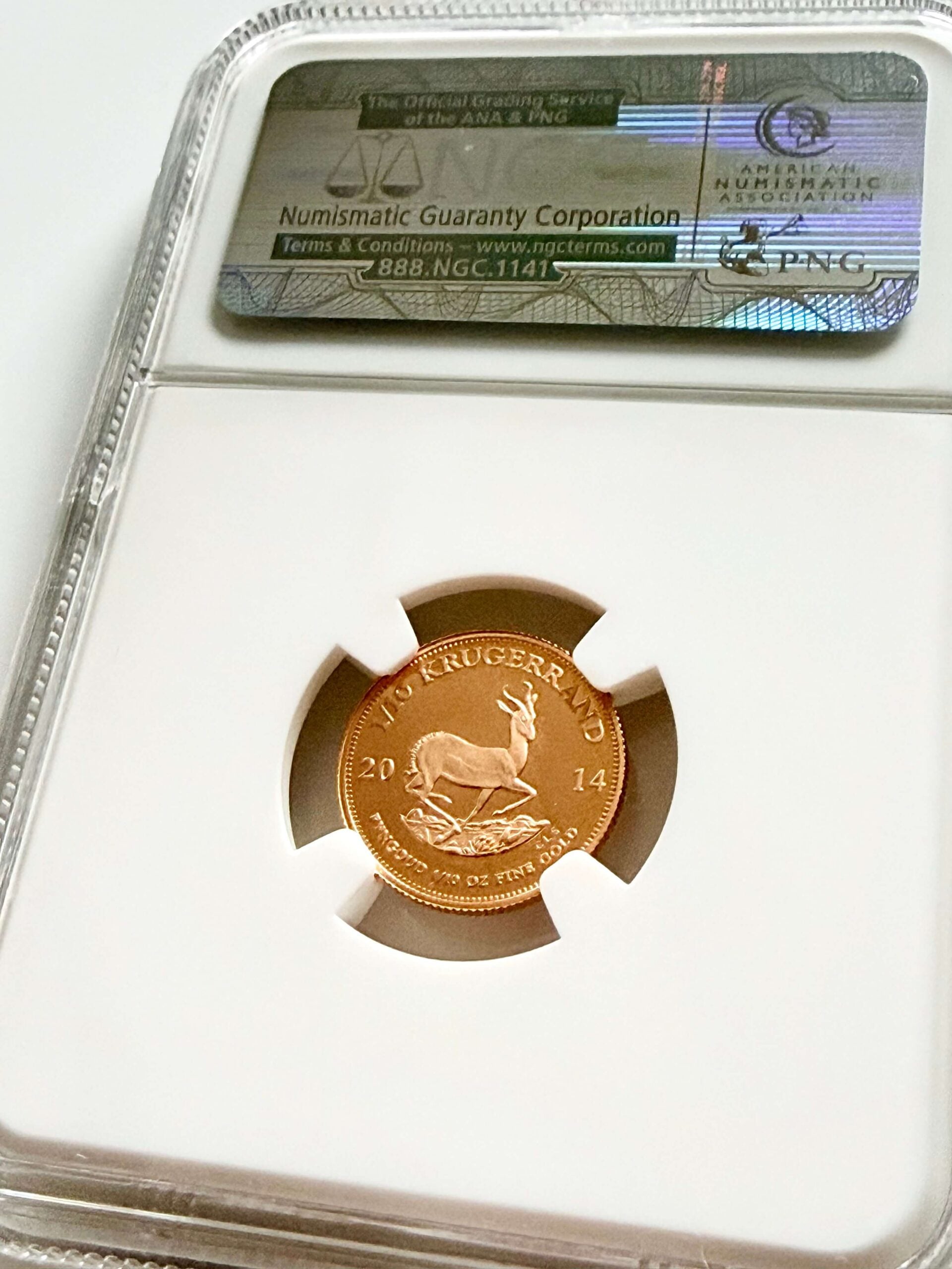 2014 Krügerrand 1/10 oz Gold Proof NGC PF70 Ultra Cameo Revers mit Springbock
