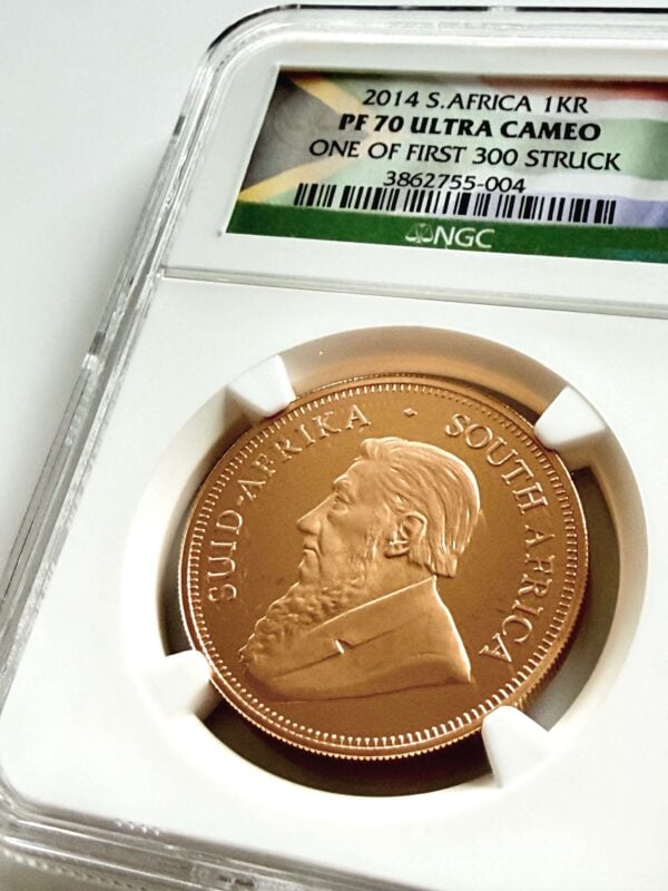 2014 Krügerrand 1 oz Gold Proof NGC PF70 Ultra Cameo Top Pop Avers mit Paul Kruger Porträt