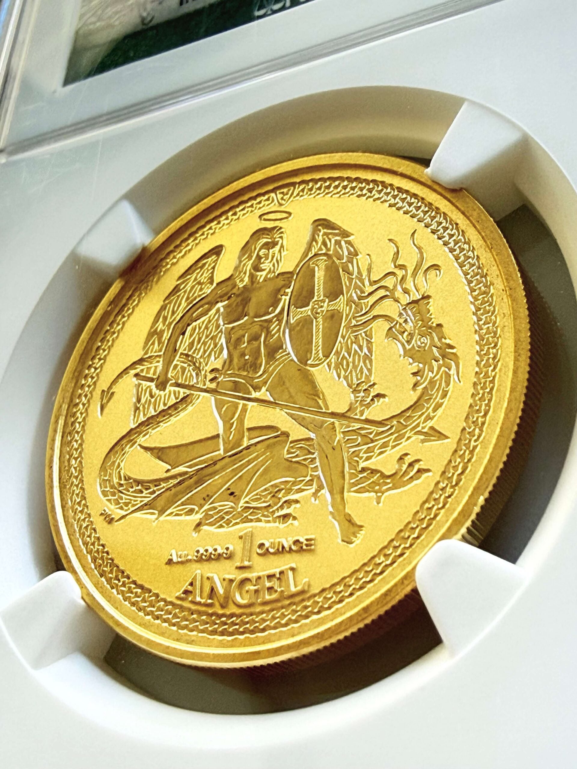 Isle of Man 2015 Angel 1 oz Gold Incuse Design NGC PF70 Reverse