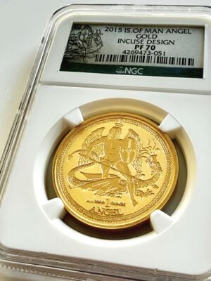Isle of Man 2015 Angel 1 oz Gold Incuse Design NGC PF70 Reverse