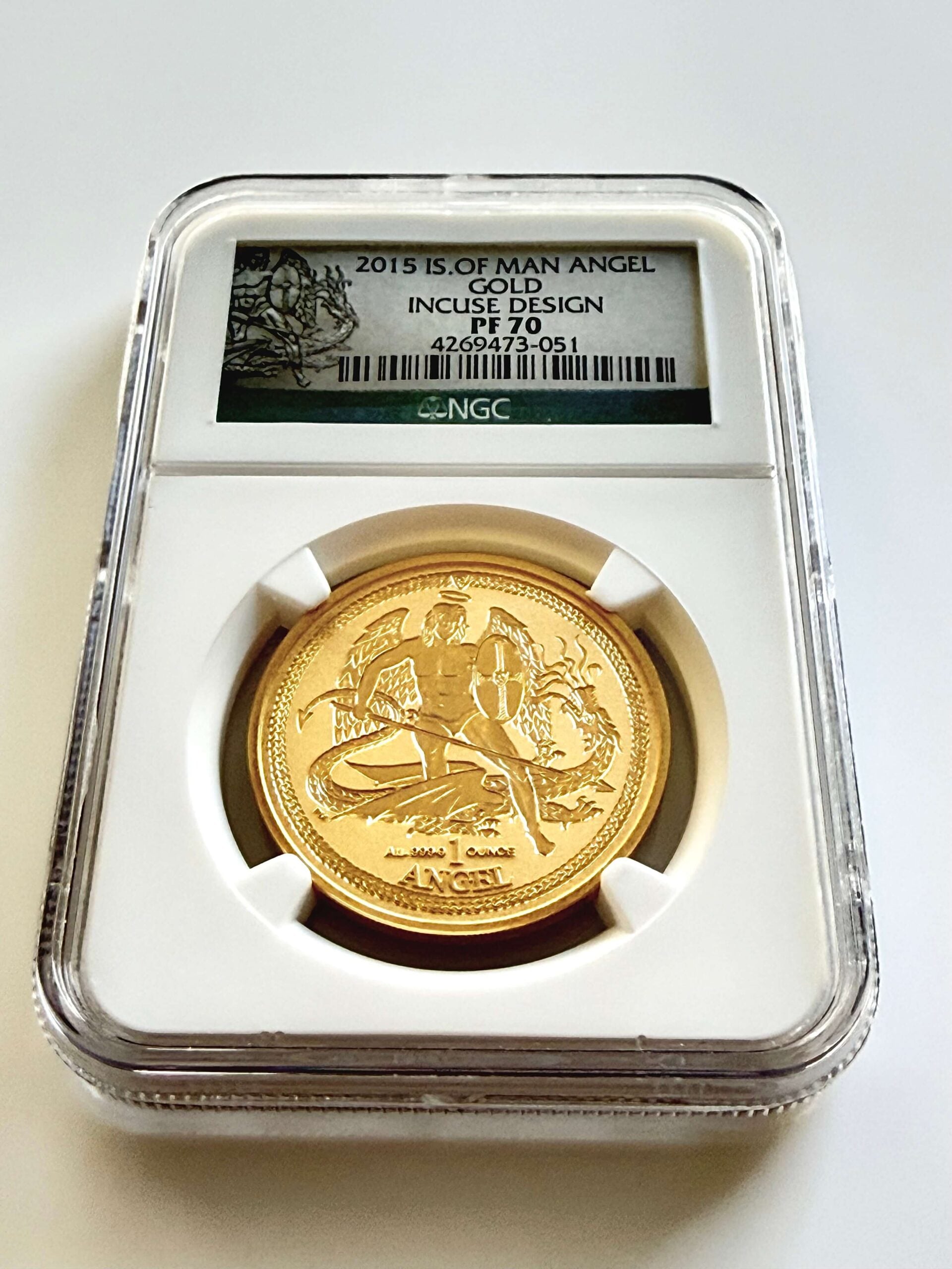 Isle of Man 2015 Angel 1 oz Gold Incuse Design NGC PF70