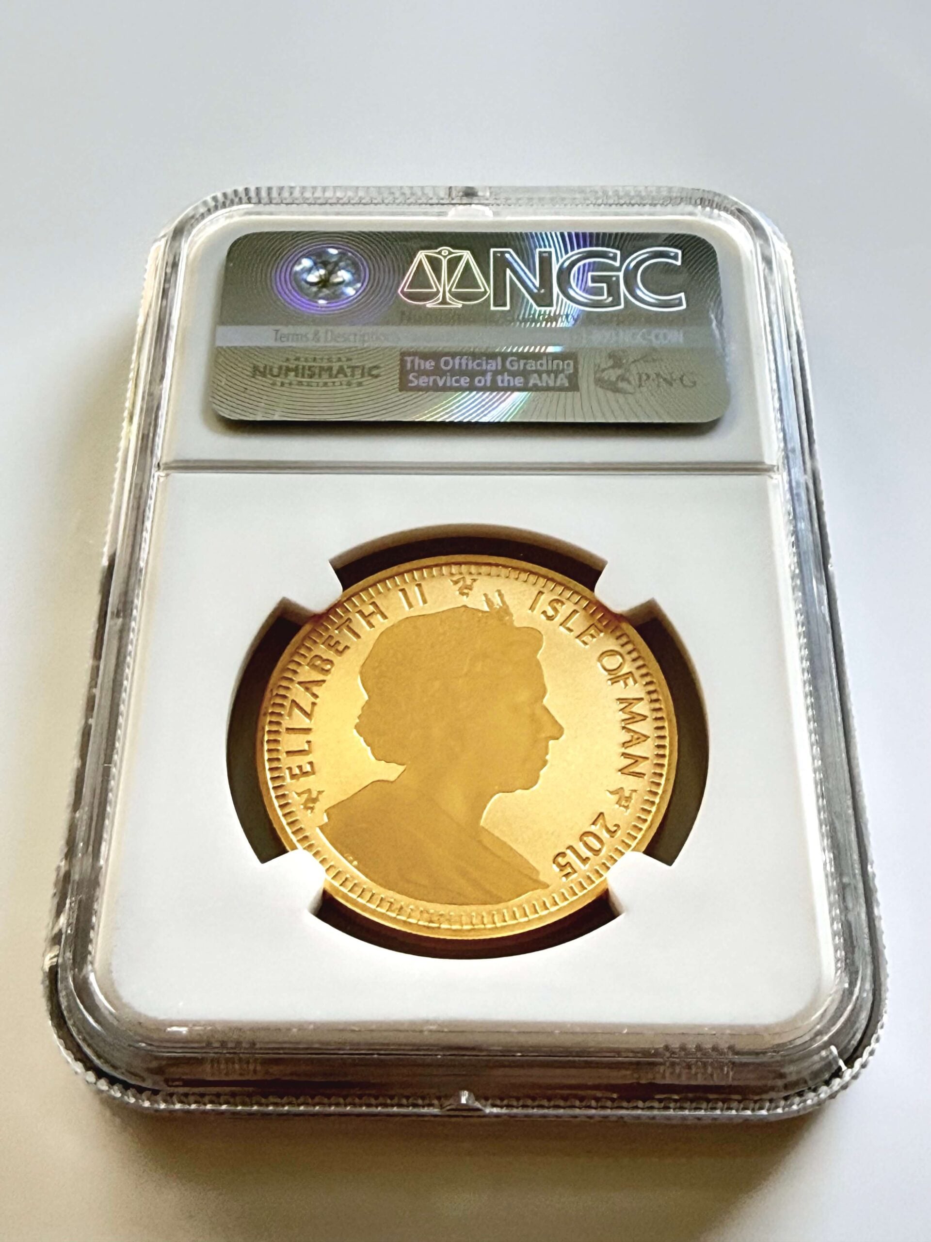 Isle of Man Angel Gold 2015 NGC PF70 im Slab Vorderseite