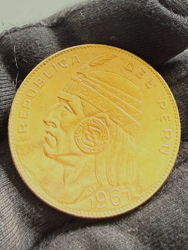 Perù 50 Soles 1967 Moneta d'oro Testa di indiano Inca sul dritto