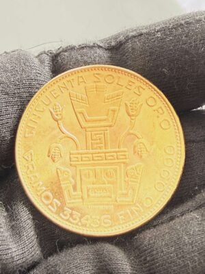 Peru 50 Soles 1967 Inca Indian Head Gold Peru 50 Soles 1967 Goldmünze Inka Motiv Revers