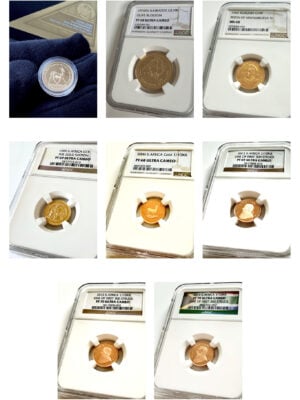 Pacchetto di investimento in oro con otto monete d'oro rare, sette delle quali certificate NGC.